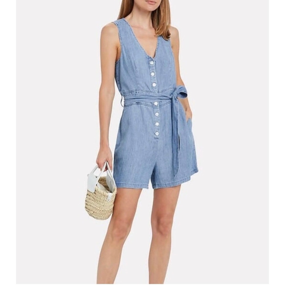 Rails Scarlett Romper Vintage Blue Chambray Button Front Sleeveless Romper Small